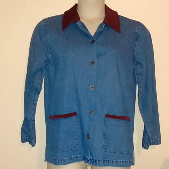 Women's denim shirt w/ brown velvet collar size S
